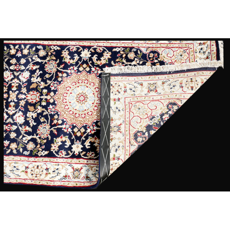 Hand-Knotted High-Quality Navy and Yellow Runner