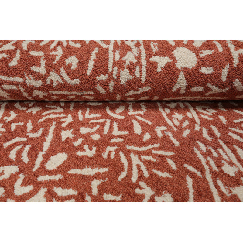 Tapis transitionnel en laine terracotta avec motif crocheté plein champ, Rectangle 9 pi x 12 pi