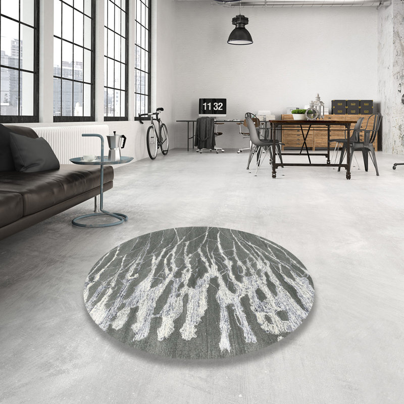 Tapis gris zone contemporaine, Rond 8 pi x 8 pi
