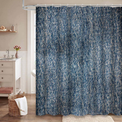 Rideau de douche bleu foncé en denim bleu foncé à 12 crochets
