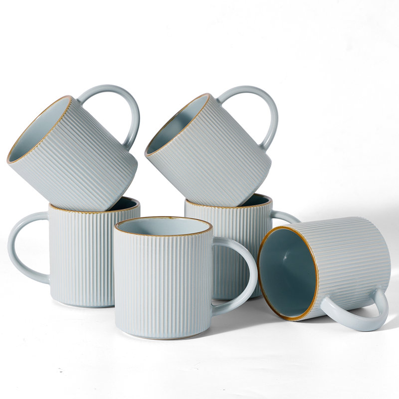 16 Oz Coffee Mugs, Set of 6, Light Blue