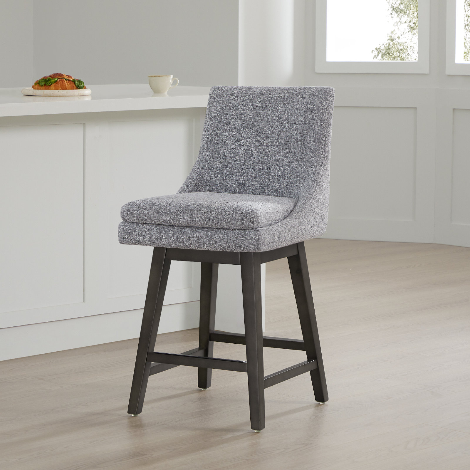 Zahara 26" Swivel Bar Stool, Nathan Gray Tweed/Walnut