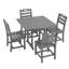 Ensemble de salle à manger d'extérieur en PEHD gris, 5 pièces, table carrée et 4 fauteuils