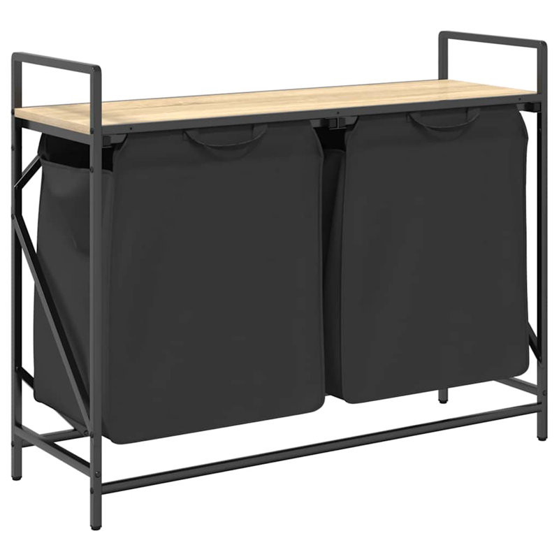 Laundry Basket 2 Compartments With Wheels, Natural