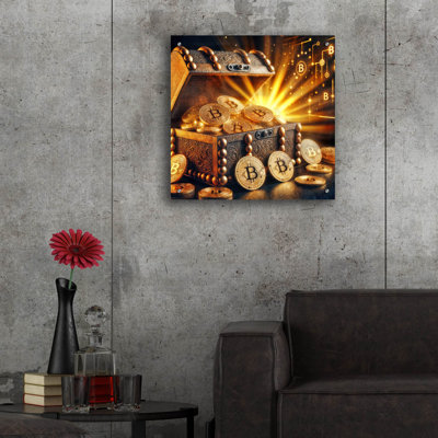 «Bitcoin Gold Treasure Chest» par Rey Klimt, art mural en verre acrylique