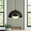 Luminaire suspendu en forme de dôme 1 lumière moderne avec globe en verre opale et auvent aspect bois