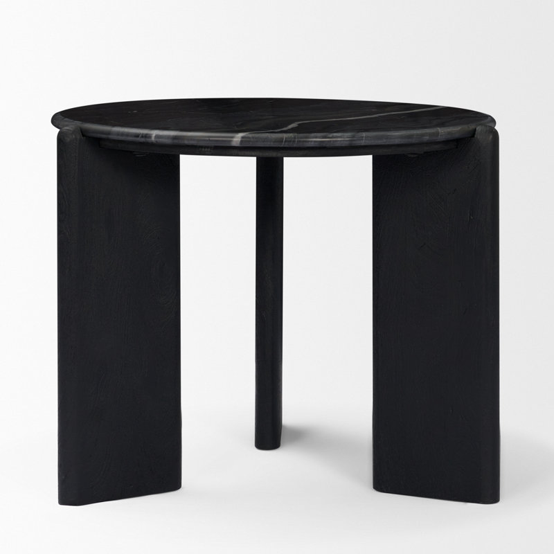 Genuine Marble 3 Legs End Table, Black
