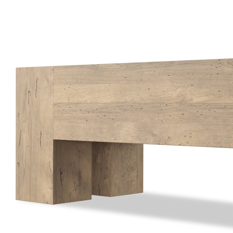 Jesup Solid Wood Bench, Whitewash Rustic Wormwood Oak