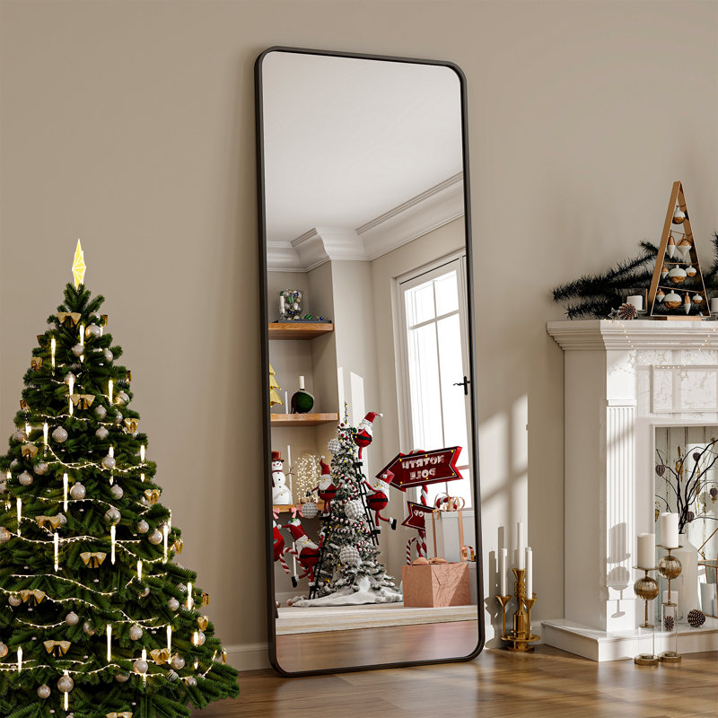 Miroir de plancher mural en aluminium, Noir, noir, noir, noir, 65 po x 22 po