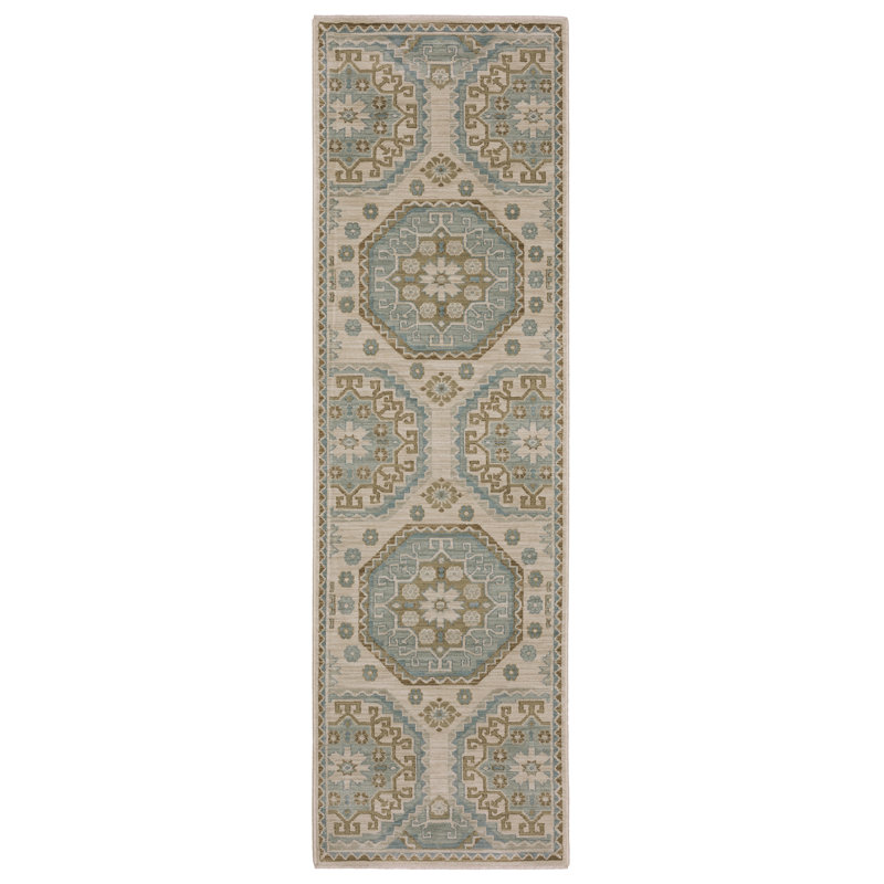 Graicyn Bohemian Medallion Beige/ Teal Area Rug, Runner 2'3" x 7'9"