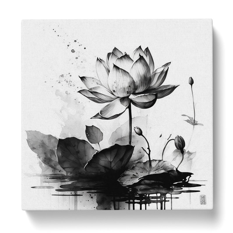 Lotus Flower Ink Wash - Wrapped Canvas, 50cm H x 50cm W x 3cm D