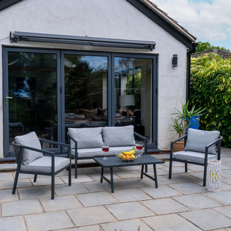Kos Modern Grey Wicker Rope and Metal Garden Sofa Set with Cushions