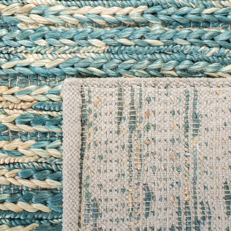 Tapis en jute / coton à tissage plat en fibres naturelles clair vert clair / naturel Clairvaux, Rectangle 4 pi x 6 pi