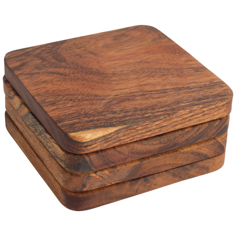Wood Square 4 Piece Coaster Set