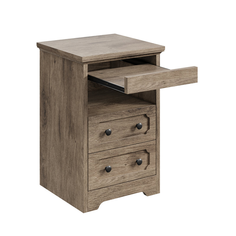 Table de chevet moderne avec 2 tiroirs et plateau coulissant, table d'appoint avec tablette ouverte, table de bout pour chambre à coucher, salon