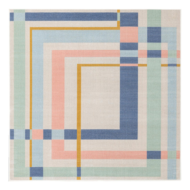 Tapis beige à motif géométrique Arean, Carré 5 pi