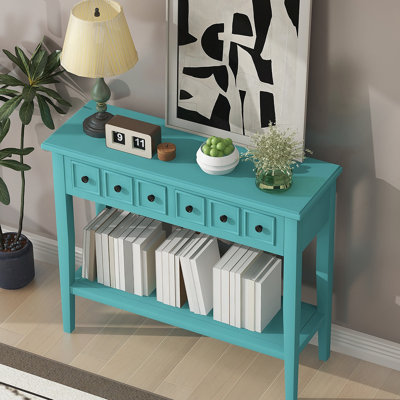 Console rustique avec tablette ouverte, pieds en bois d'hévéa, idéale pour les entrées, les salons et les couloirs
