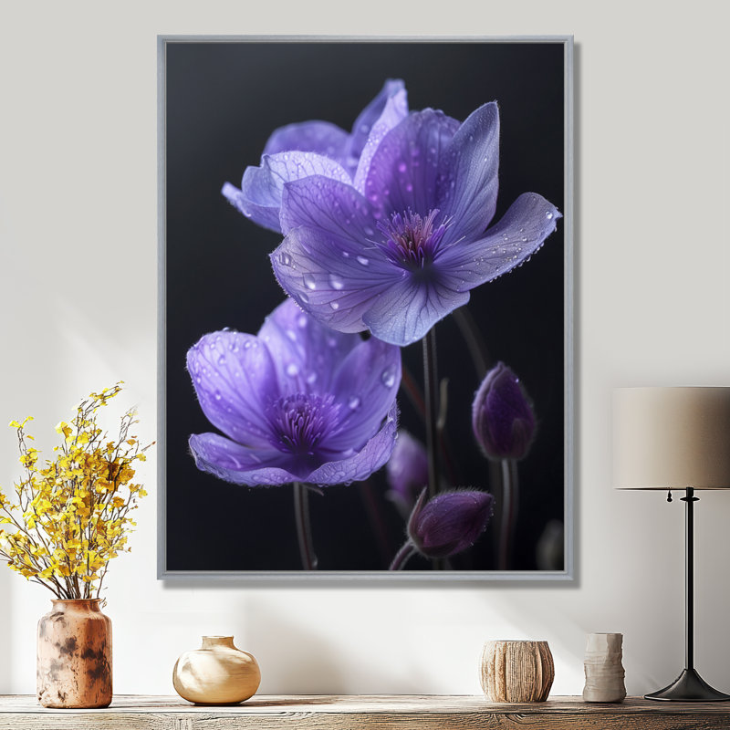 Mono mauve noir Buttercups Moonlit Kiss - Buttercups Wall Art, Toile argentée avec cadre flottant, H 20 po x l 12 po x P 1 po