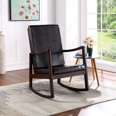 Chaise berçante en similicuir brun foncé avec pieds couleur - Relax In Fashion