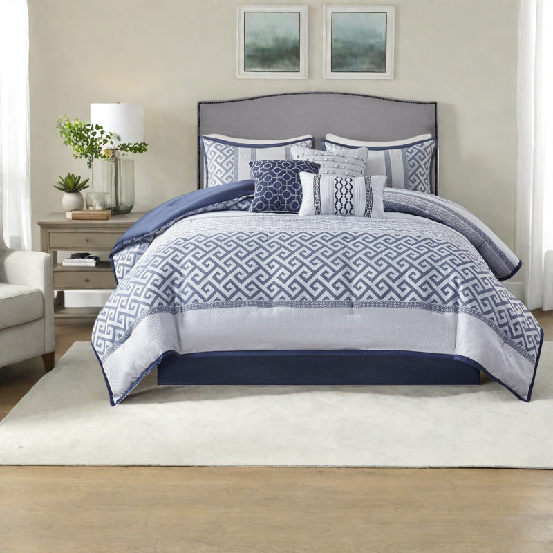 Elegant Navy Jacquard Bedding Sets, Polyester Comforter For Home