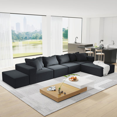 Modern Upholstered Sectional Sofa Couch Set,Modular 132" L Shaped Sectional Living Room Sofa Set With 6 Pillows,Free Combination Sofa Couch for Living by Ivy Bronx