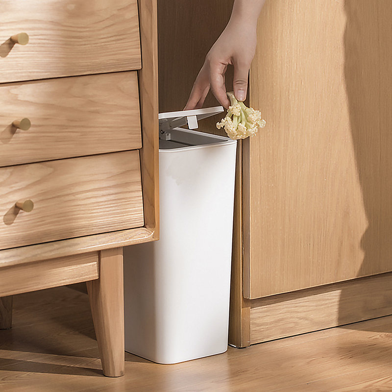 White Plastic 2.6 Gallon Bathroom Trash Can with Press Top Lid