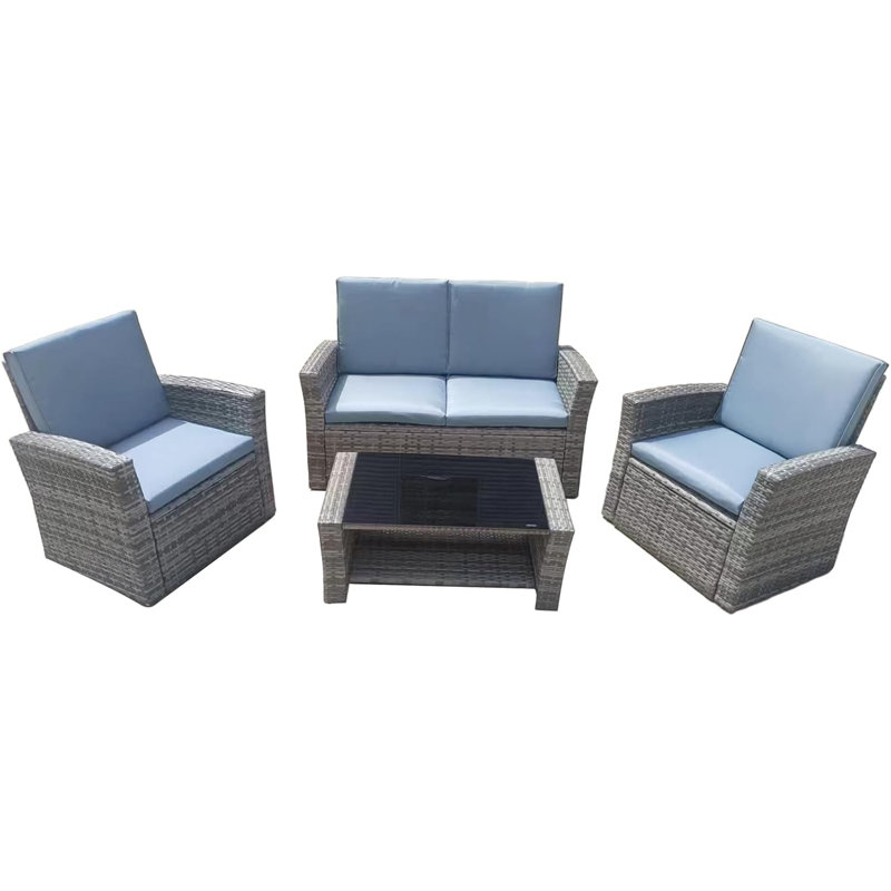 Wicker 4 - Person Garden Lounge Set with Cushions