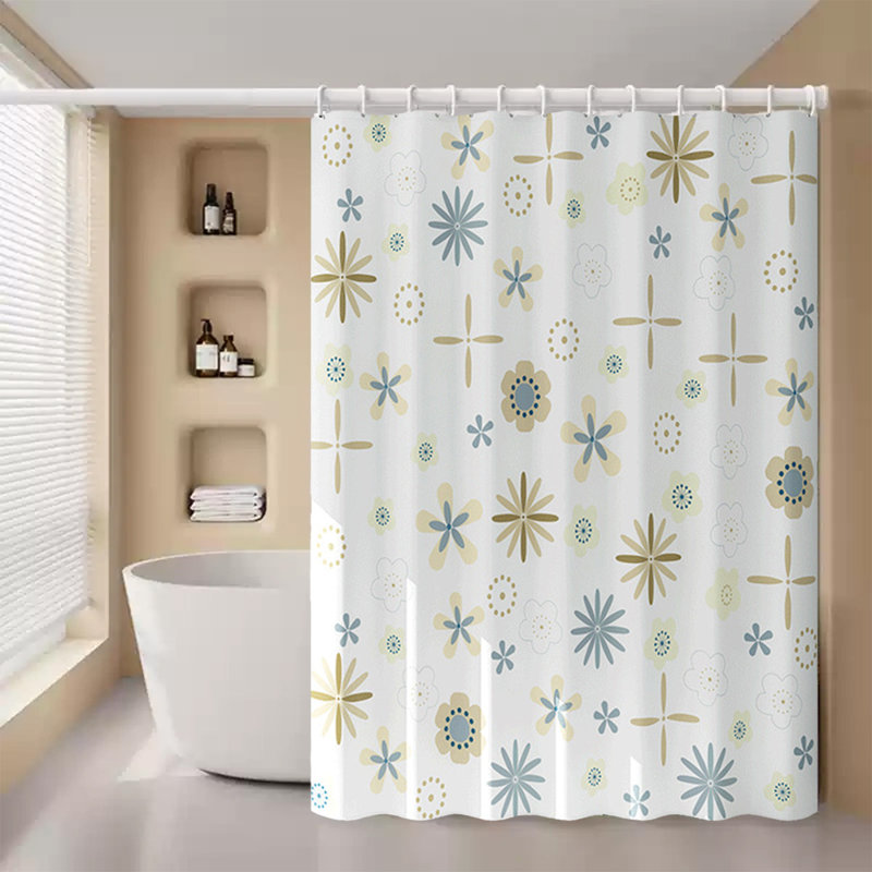Rideau de douche en plastique imperméable avec crochets à motif de poissons et de fleurs bleues convenant à la décoration de salle de bain et de chambre