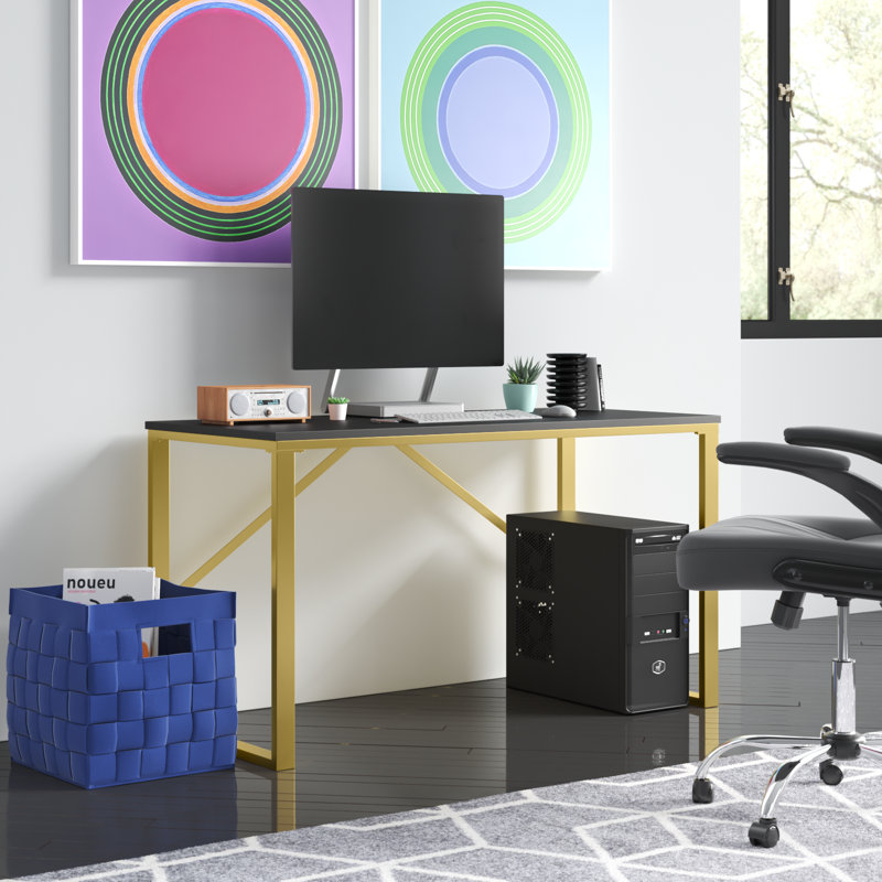 Riggs Metal Base Writing Desk, Black/Gold