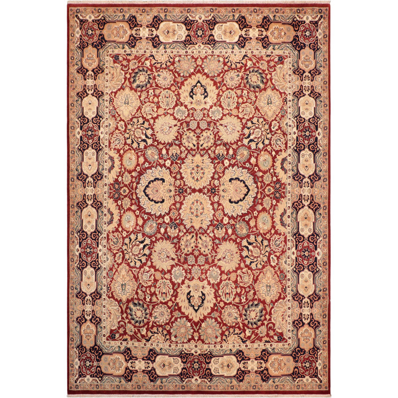Tapis oriental crème et rouge en laine noué à la main 8 pi 2 po x 10 pi Padrick