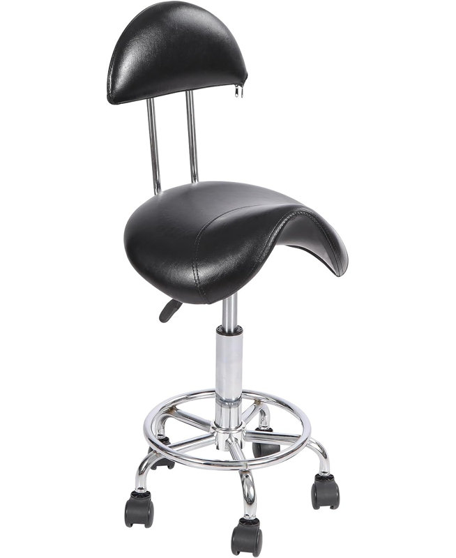 Kunka Backed Adjustable Height Ergonomic Lab Stool with Footring and Wheels