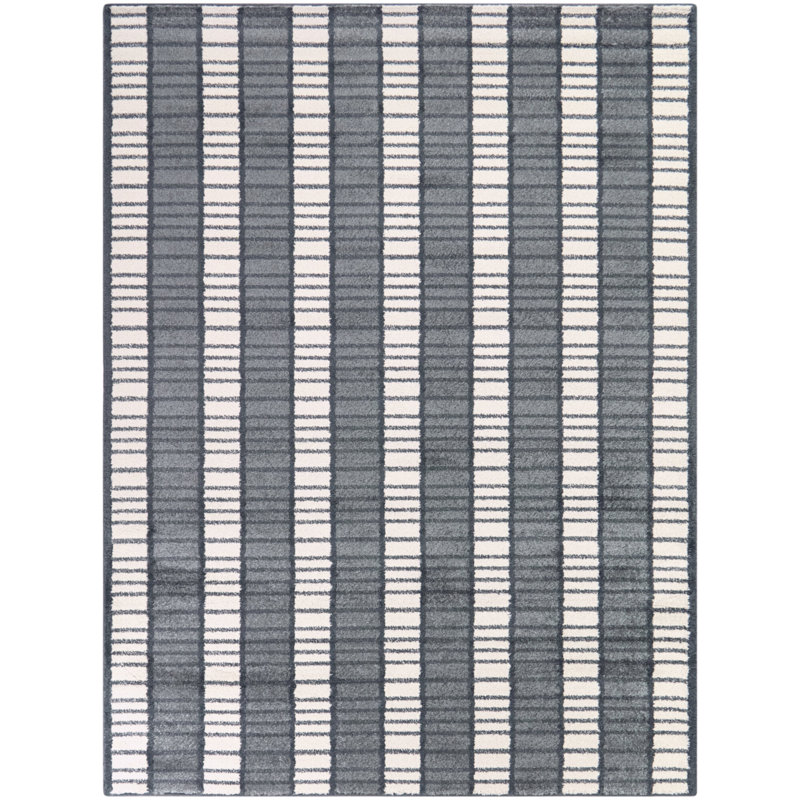 Aldridge Blue/Cream Vertical Stripe Area Rug, 5'3" x 7'