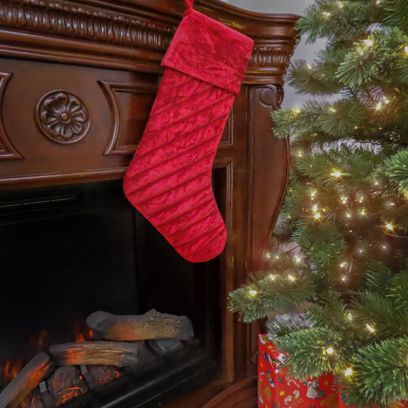 Chaussette de Noël en velours matelassé, Rouge