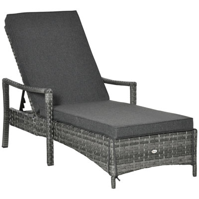 75.5'' Long Reclining Single Chaise with Cushions -  Outsunny, 862-044GY