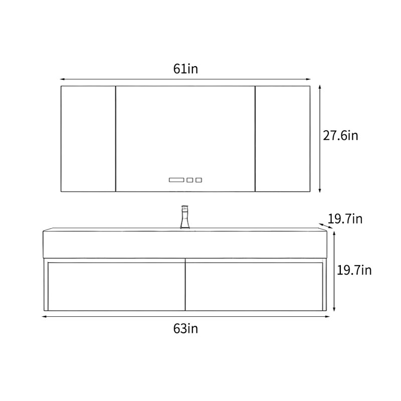 Armoire de salle de bain de style nordique minimaliste, H 19,7 po x l 63 po x P 19,7 po, Brun