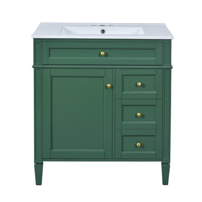 Meuble-lavabo de 30 po avec lavabo supérieur, meuble-lavabo moderne avec 2 tiroirs et tiroir escamotable, meuble-lavabo simple