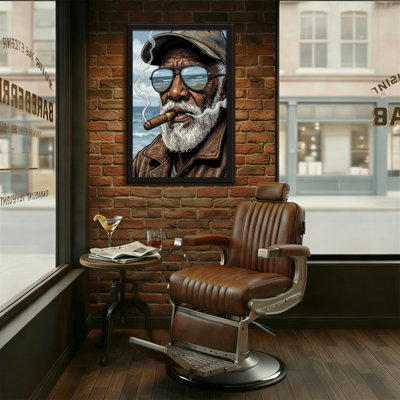 Fashion Old Man Smoking Cigar Beach Scene