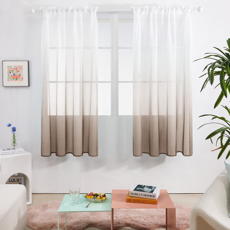 Zhejno Sheer Curtain Pair, 52" W x 63" L, Brown
