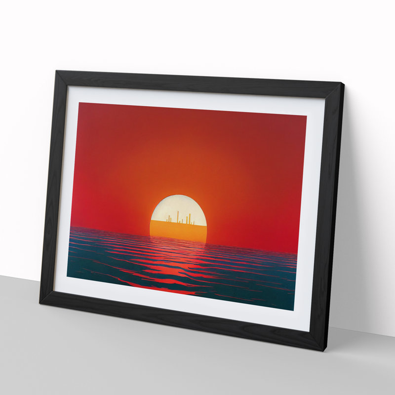 XH1022-408X Adventurous Sunset Seascape - Single Picture Frame Print, 46cm H x 64cm W x 2cm D, Black Framed