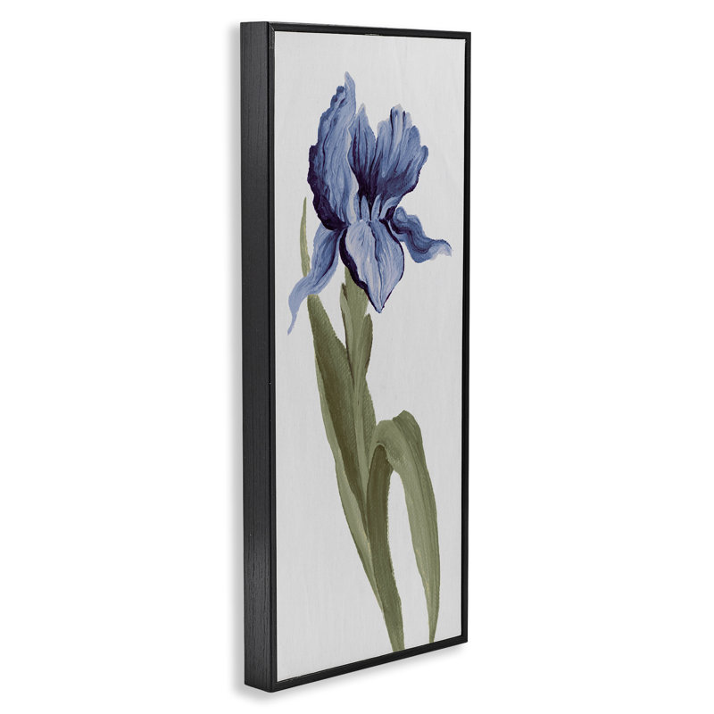 «Blooming Blue Iris», estampe numérique par Elizabeth Medley, H 24 po x l 10 po, Giclée encadrée noir minuit