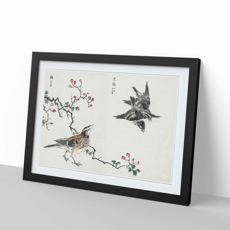 Thrush Birds by Numata Kashu - Picture Frame Painting Print, Black, 60cm H x 91cm W x 2cm D