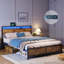 Industrial Full Bed Frame With LED Lights And 2 USB Ports, Bed Frame Full Size With Storage, Noise Free, No Box Spring Needed, Rustic Brown-553155936