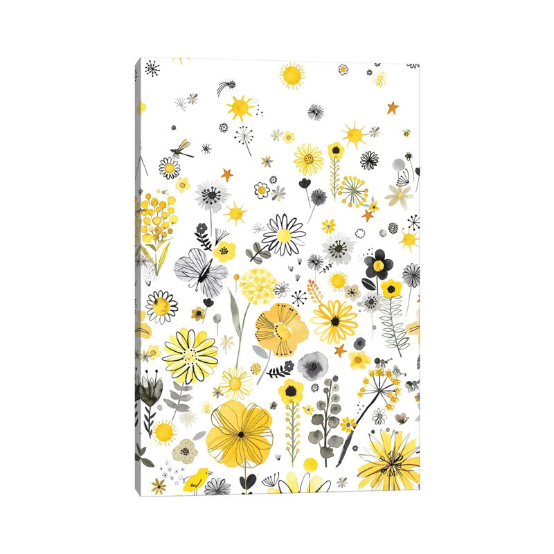 Positive Watercolour Flowers Yellow - Wrapped Canvas Art Prints - Wrapped Canvas Gallery-Wrapped Canvas Giclée