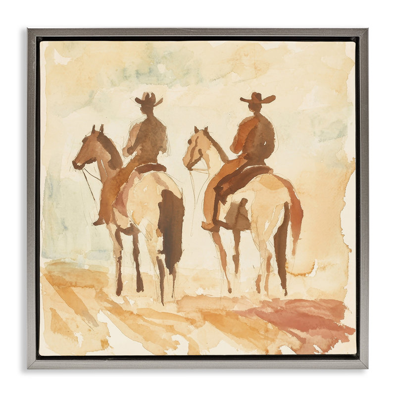 Cadre flottant gauche Western Watercolor Cowboys, design par Petal Prints Design, Cadre flottant gris lustré