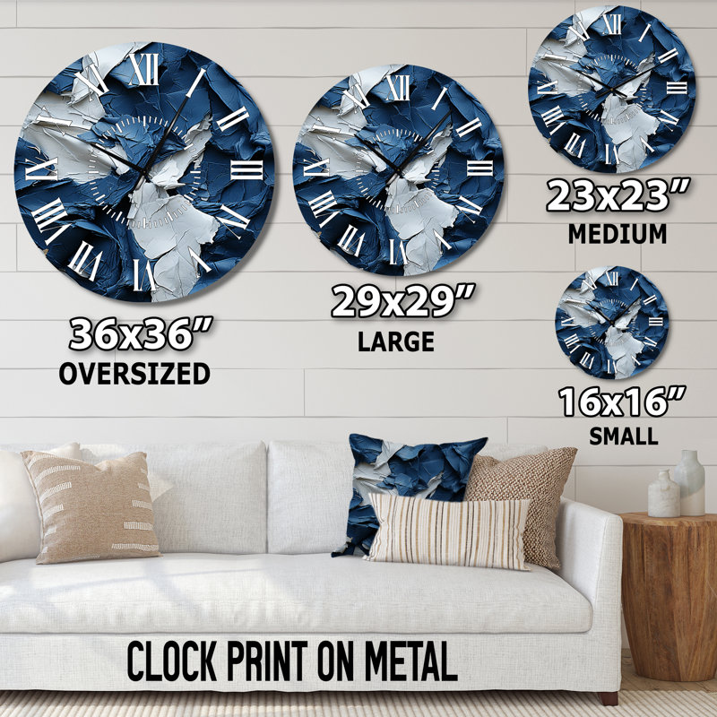 Horloge murale «Bliss Of Happiness In Aegean Blue» - Peinture abstraite, Surdimensionné