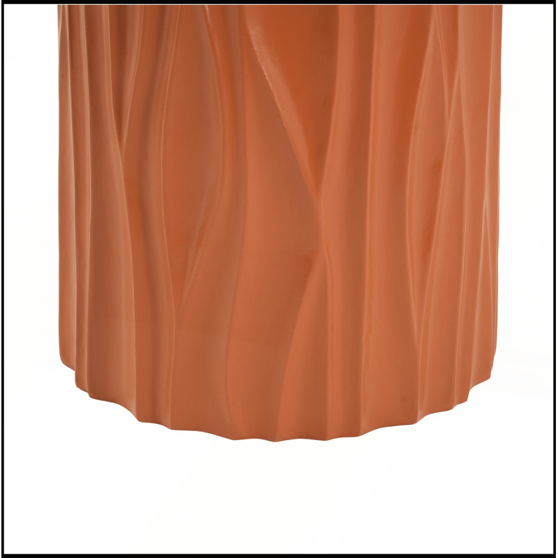 Table d'appoint cylindrique en MGO, texture terracotta ondulée, préassemblée, capacité de 30 kg, pour intérieur et extérieur, avec tabouret.