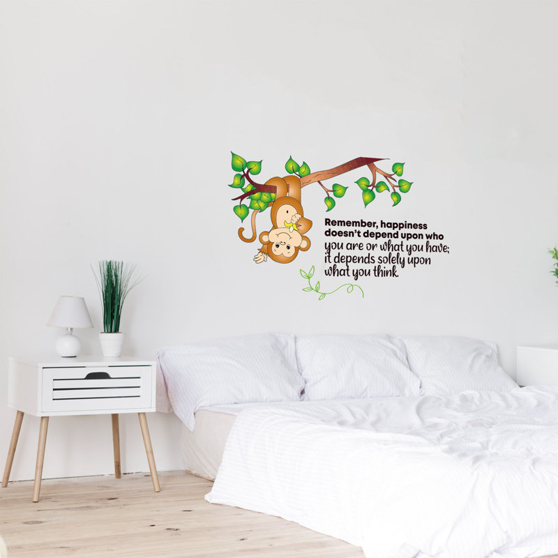 Décalcomanie murale en vinyle Happiness Monkey, H 12 po x l 20 po