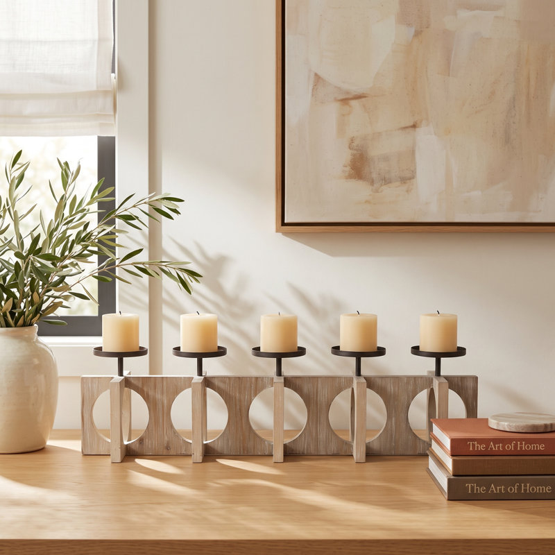 Devi 9" Wood Tabletop Candelabra