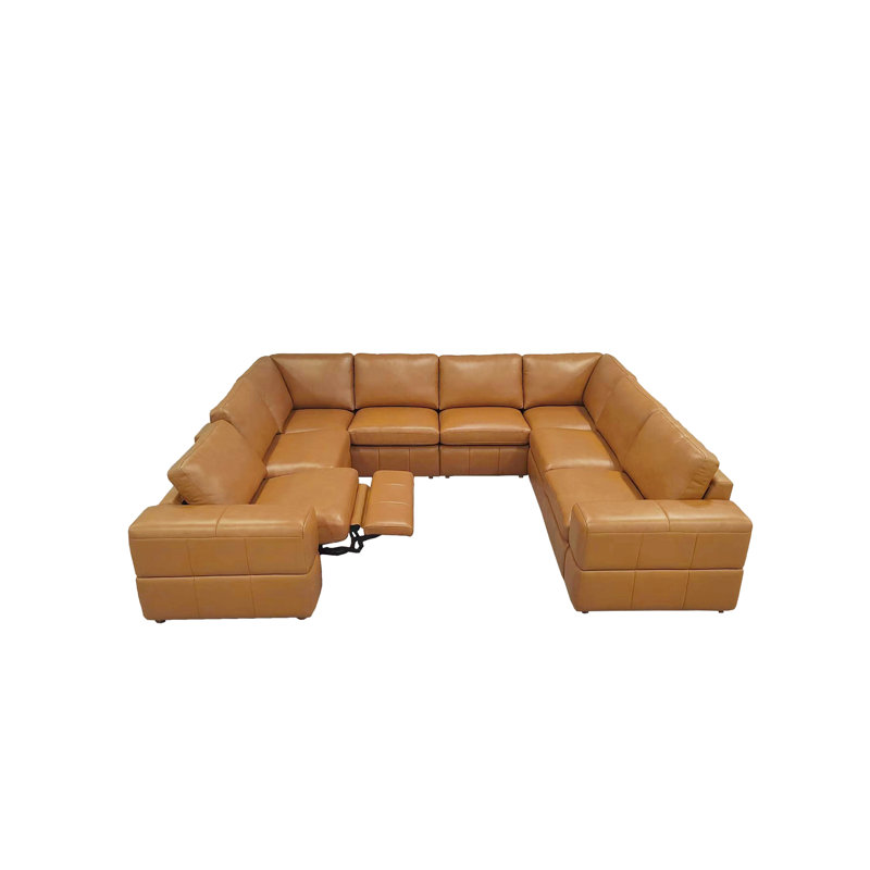 Canapé modulaire en cuir de première qualité avec accoudoirs assortis et deux sièges inclinables