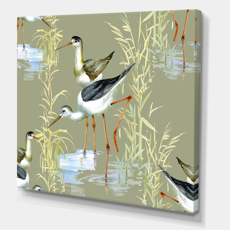 Herons, oiseaux dans l'eau - peinture sur toile, Toile tendue, H 16 po x l 16 po x P 1 po